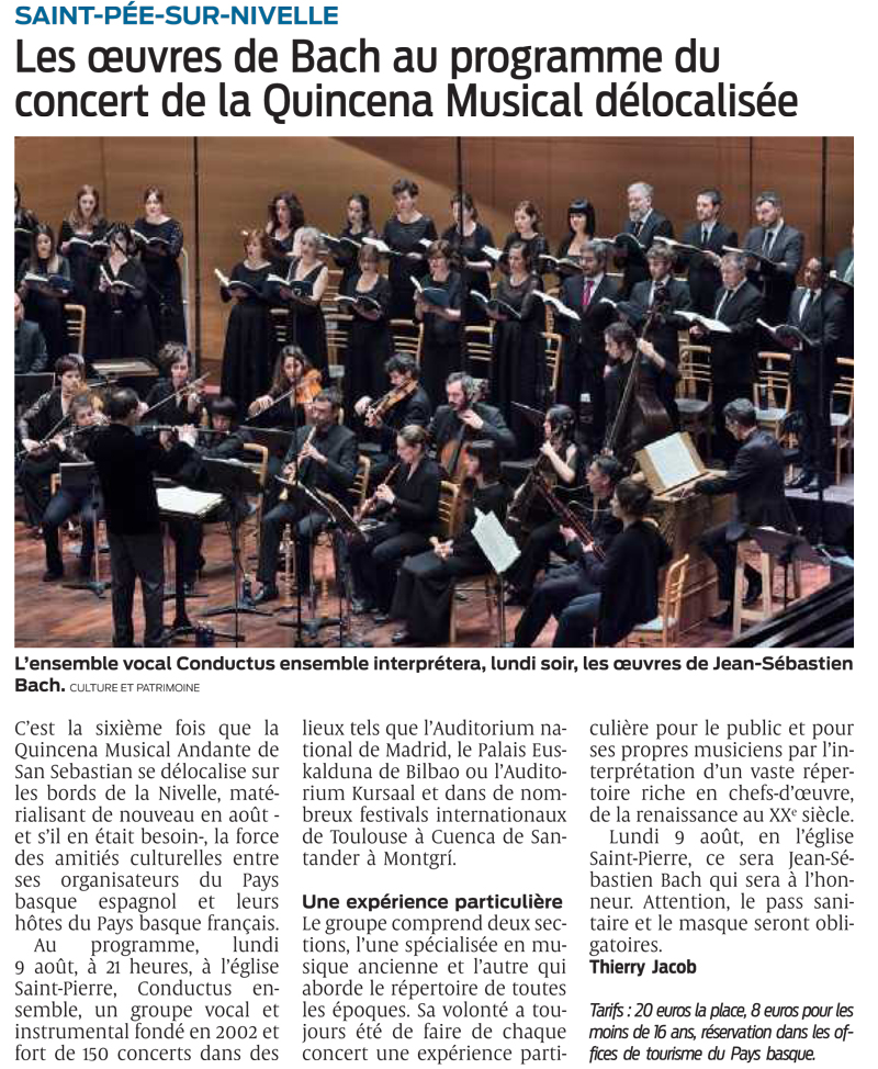 Article du 24 juillet 2021 de Sud-Ouest - Béatrice Uria Monzon en concert exceptionnel.